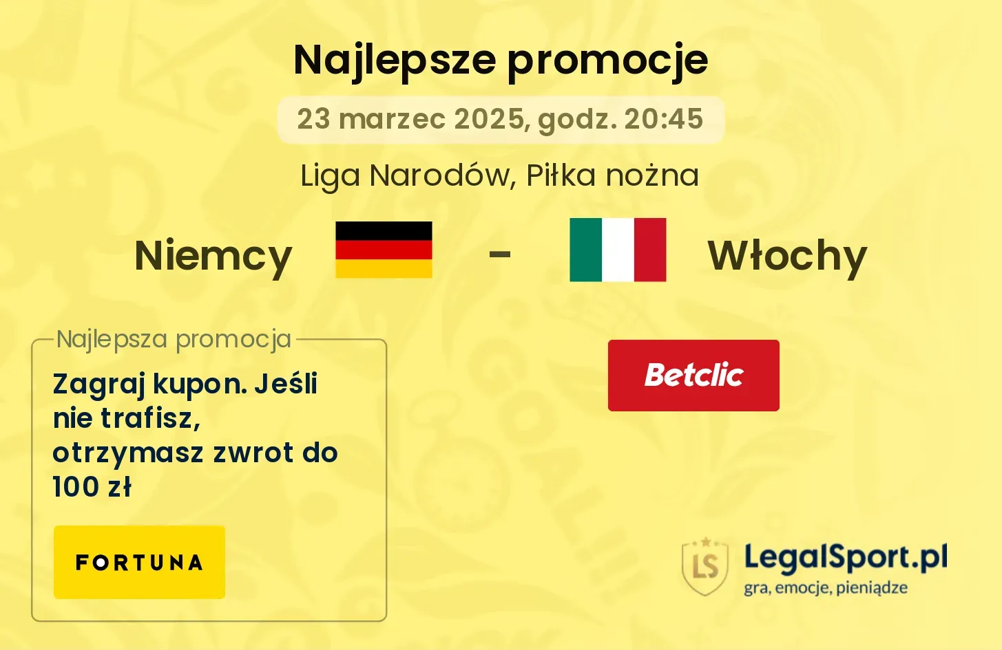 199 zł premii od STS za drużynę z golem w meczu Niemcy - Włochy, 200 zł od Superbet