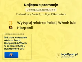 Wytypuj w STS piłkarskiego mistrza Polski, Włoch lub Hiszpanii, by zgarnąć 199 zł bonusu