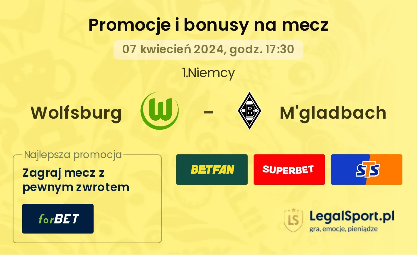 Wolfsburg - M'gladbach promocje bonusy na mecz
