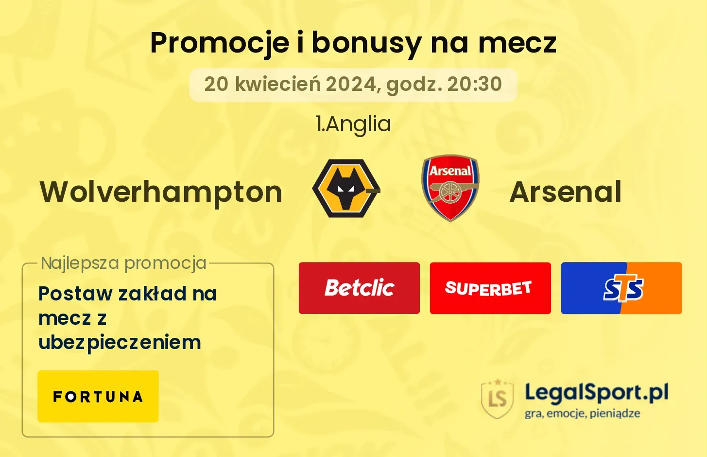 Wolverhampton - Arsenal promocje i bonusy (20.04, 20:30)