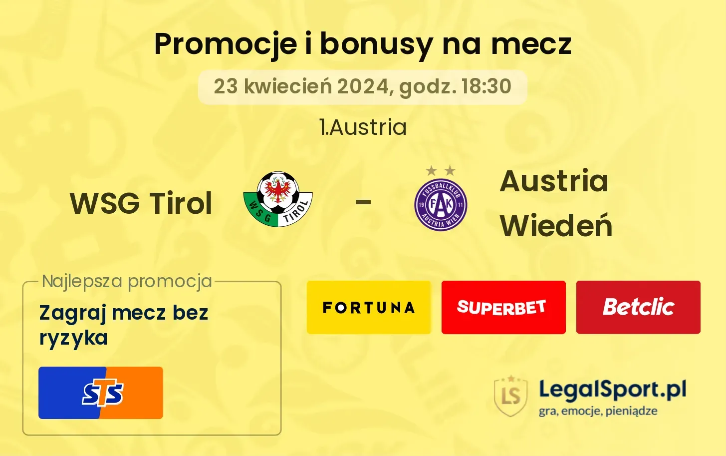 WSG Tirol - Austria Wiedeń promocje bonusy na mecz