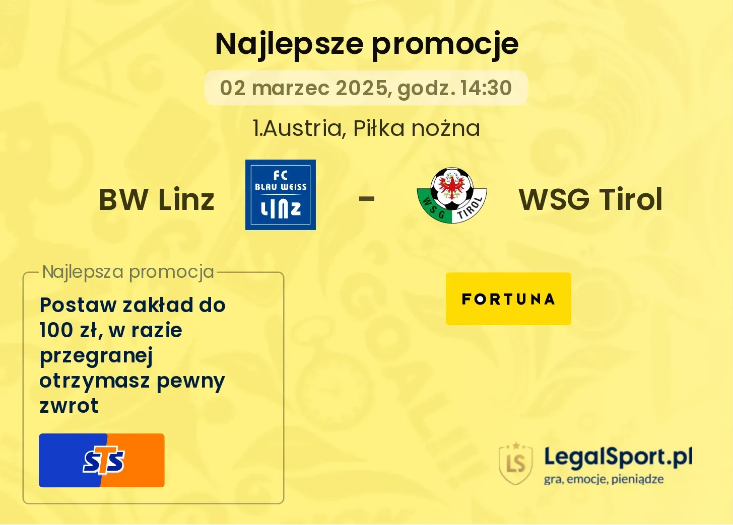 BW Linz - WSG Tirol promocje u bukmacherów