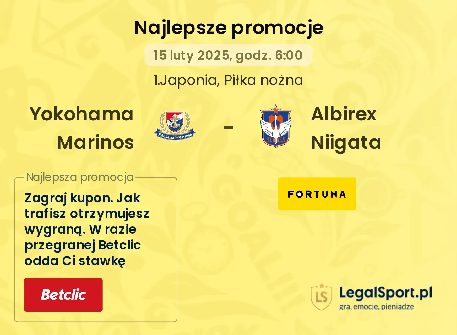 Yokohama Marinos - Albirex Niigata promocje u bukmacherów