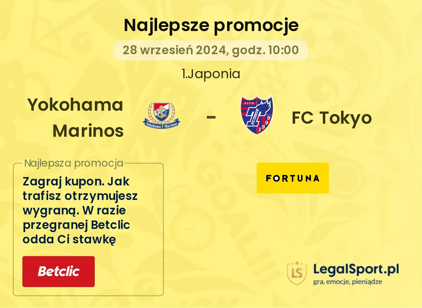 Yokohama Marinos - FC Tokyo promocje bukmacherskie 28.09, 10:00