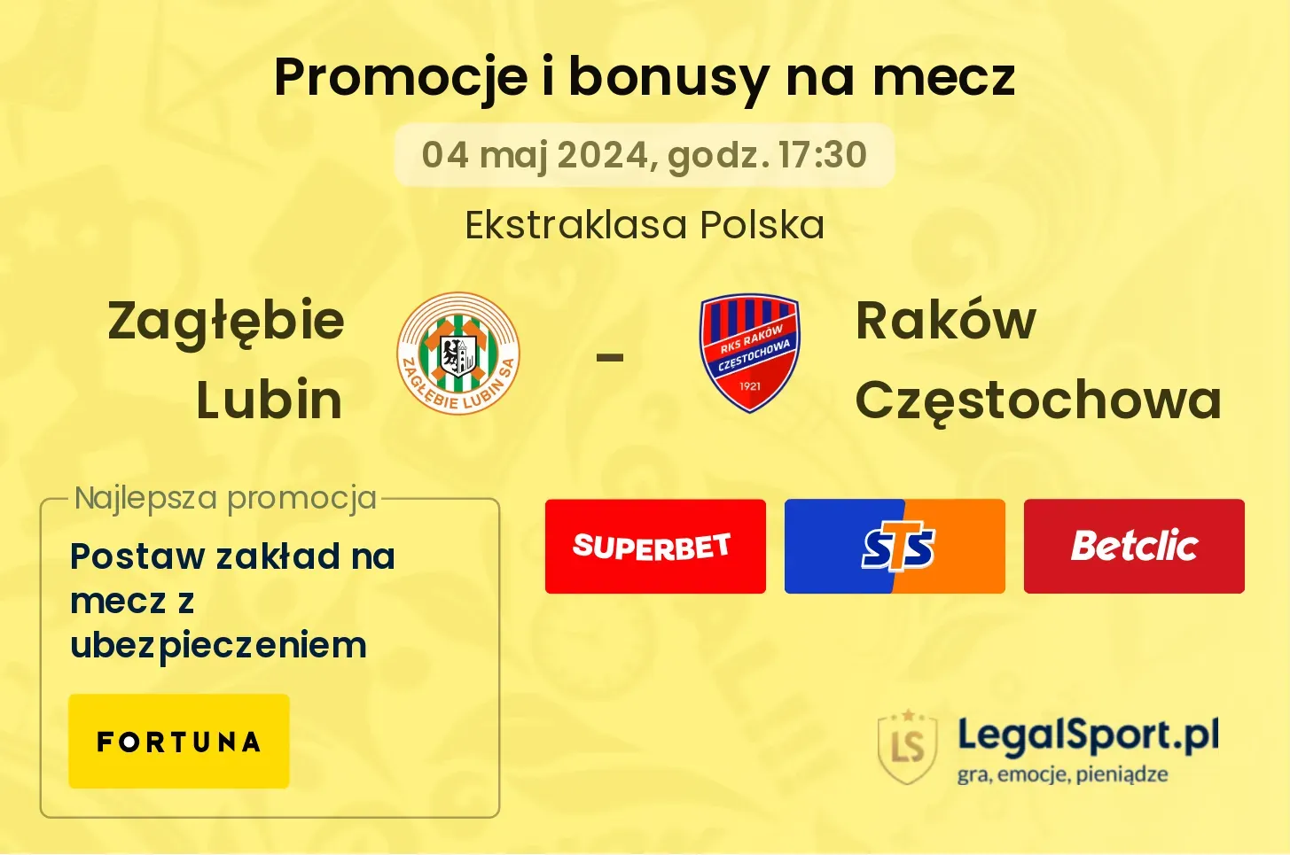 Zagłębie Lubin - Raków Częstochowa promocje bonusy na mecz