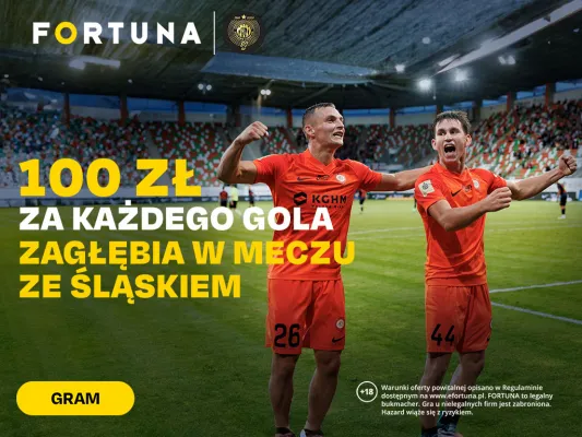 Promocja Fortuna: 100 zł za każdego gola Zagłębia Lubin w meczu ze Śląskiem Wrocław