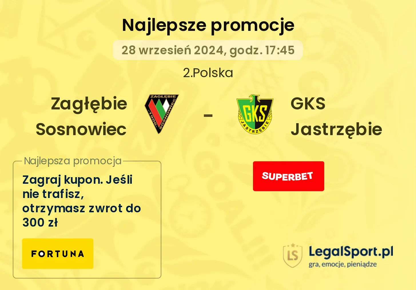 Zagłębie Sosnowiec - GKS Jastrzębie promocje bukmacherskie 28.09, 17:45