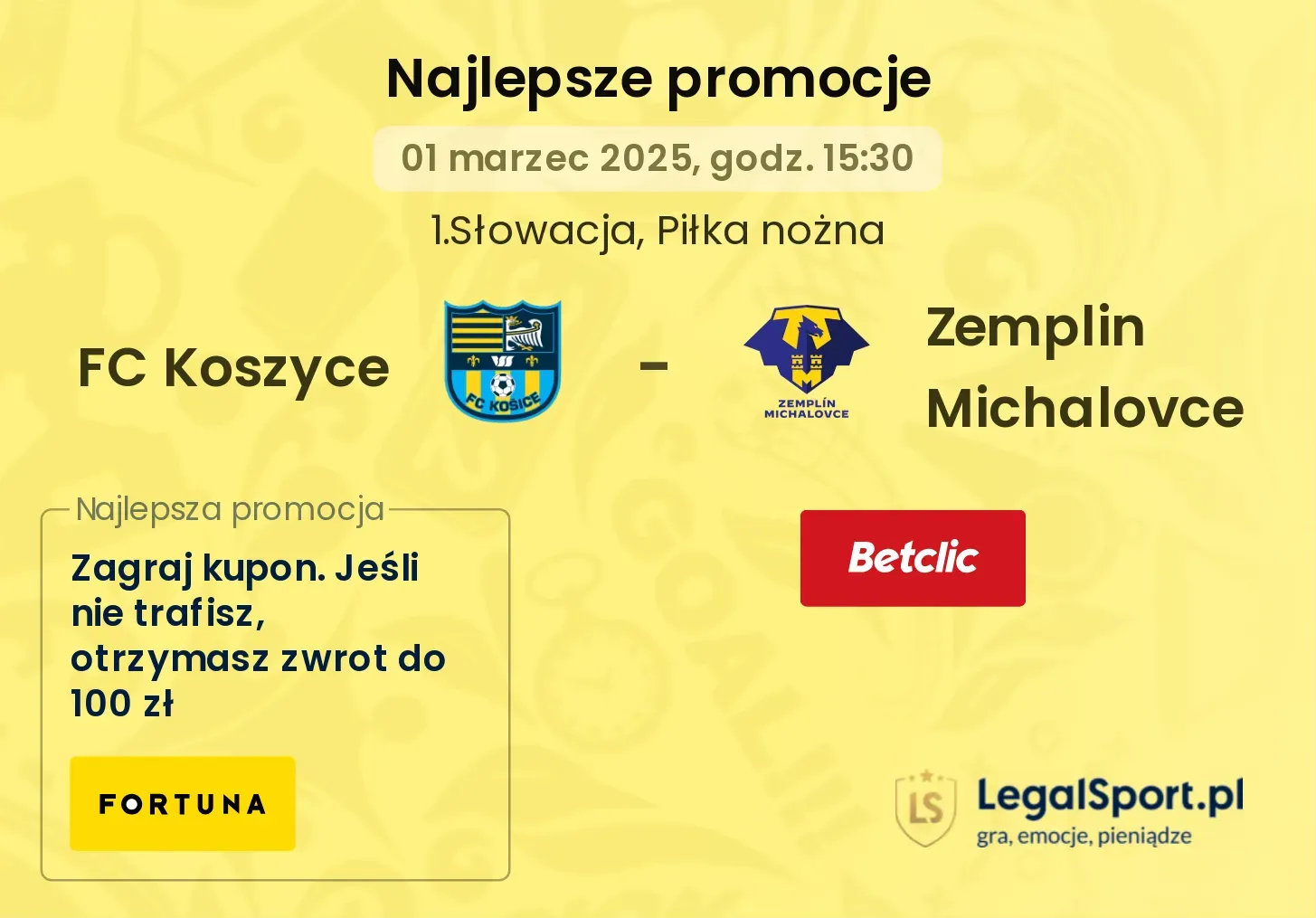 FC Koszyce - Zemplin Michalovce promocje bukmacherskie