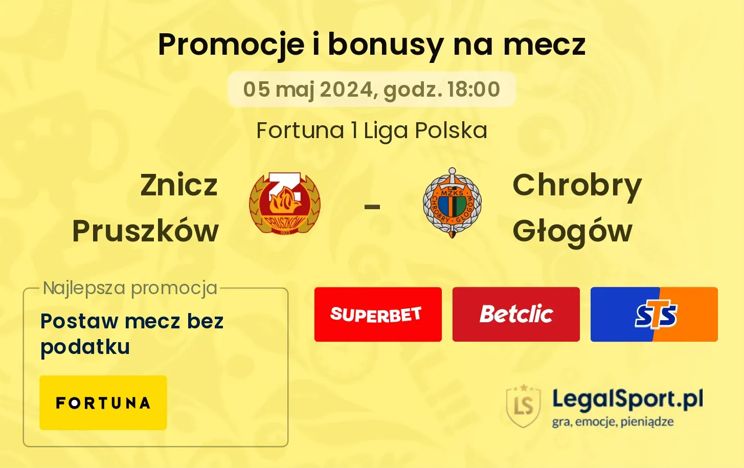 Znicz Pruszków - Chrobry Głogów promocje bonusy na mecz