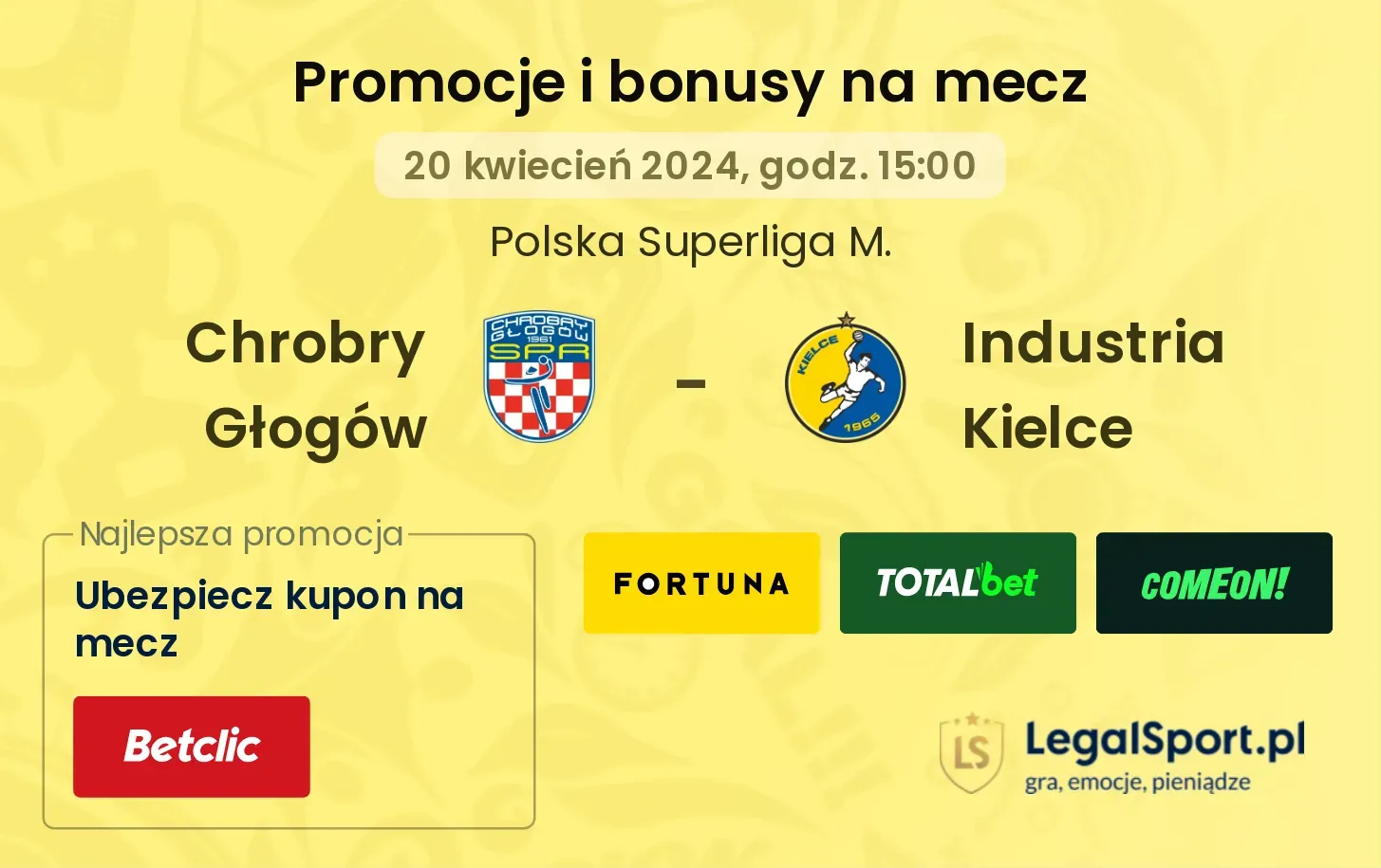Chrobry Głogów - Industria Kielce promocje bonusy na mecz