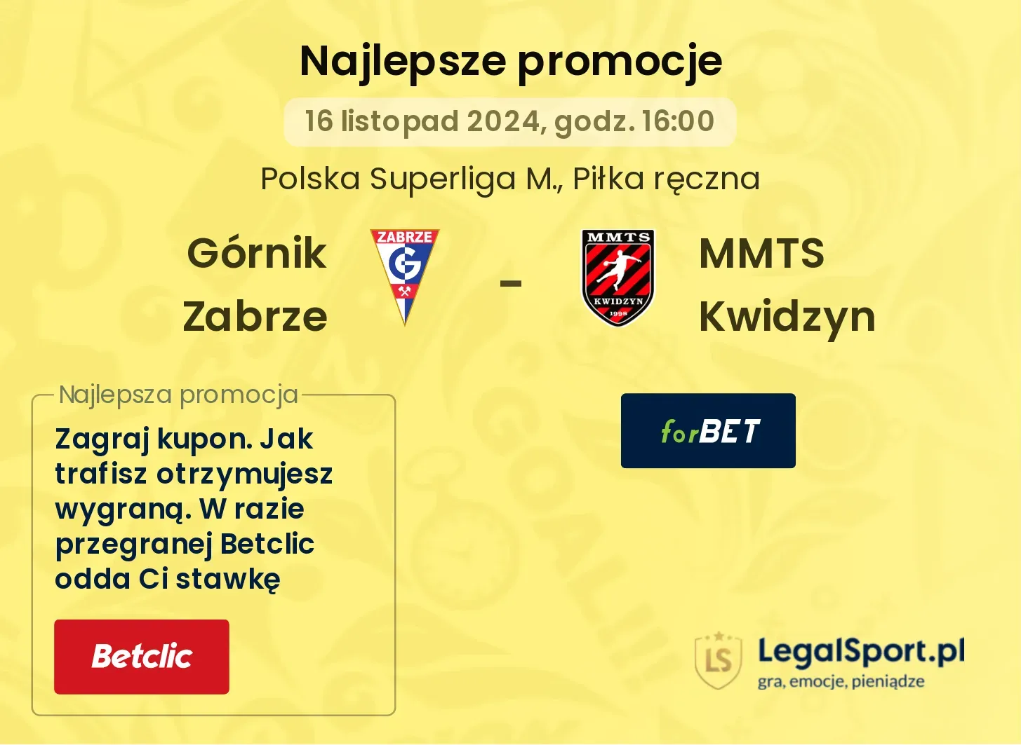 Górnik Zabrze - MMTS Kwidzyn promocje u bukmacherów 16.11, 16:00