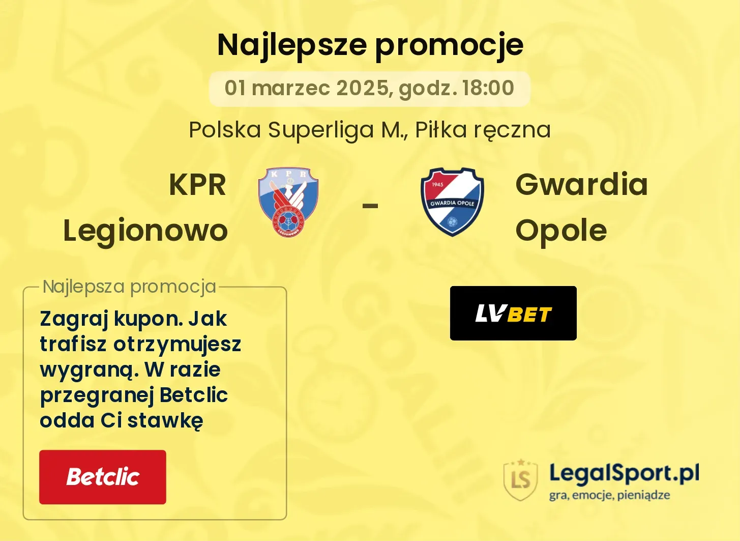 KPR Legionowo - Gwardia Opole promocje bukmacherskie