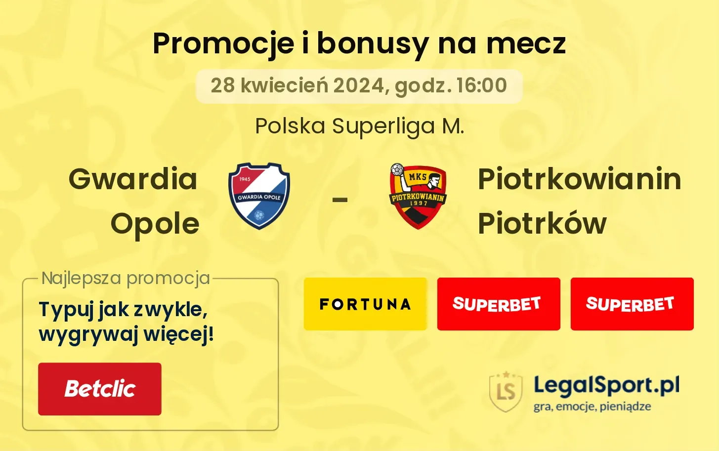 Gwardia Opole - Piotrkowianin Piotrków promocje bonusy na mecz
