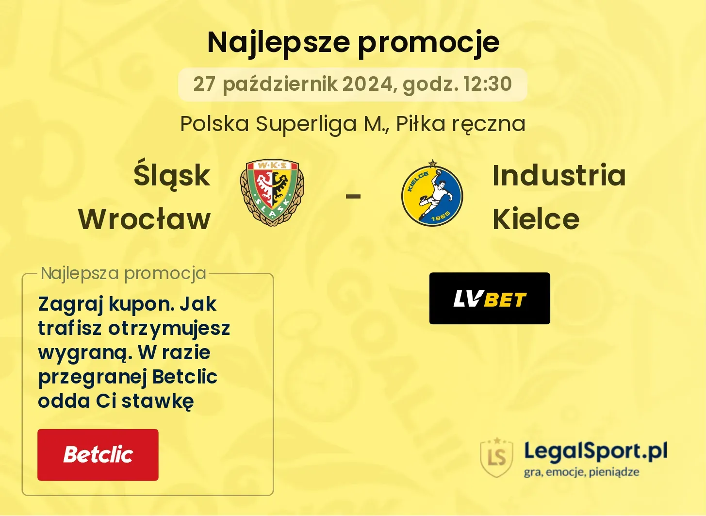 Śląsk Wrocław - Industria Kielce promocje u bukmacherów 27.10, 12:30