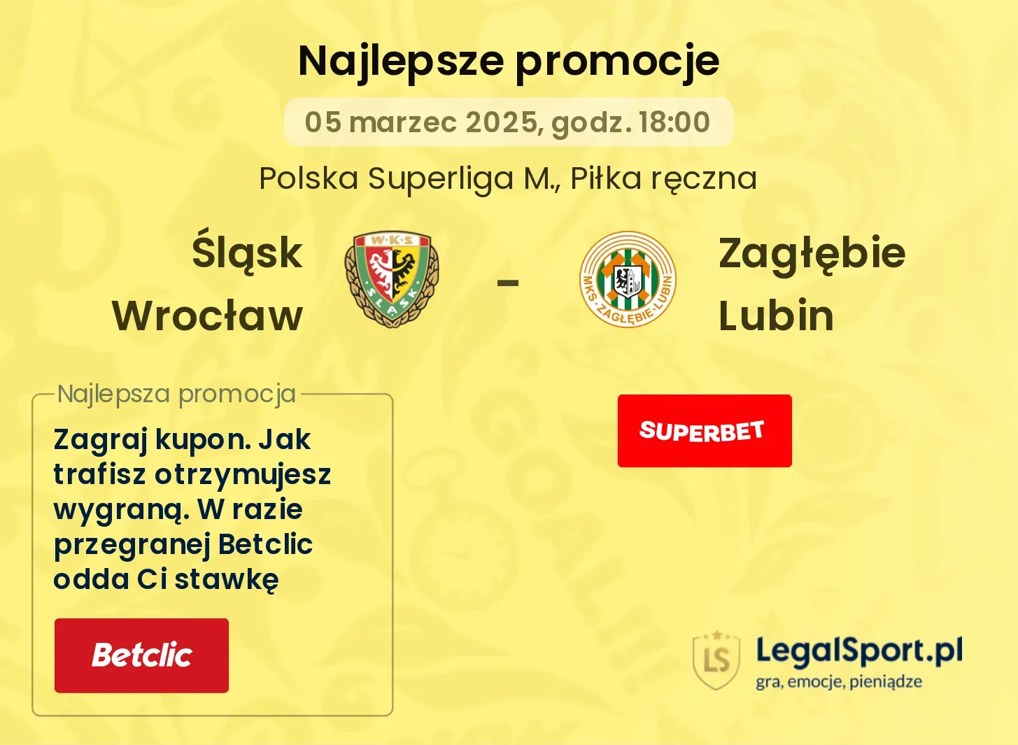 Śląsk Wrocław - Zagłębie Lubin promocje bukmacherskie