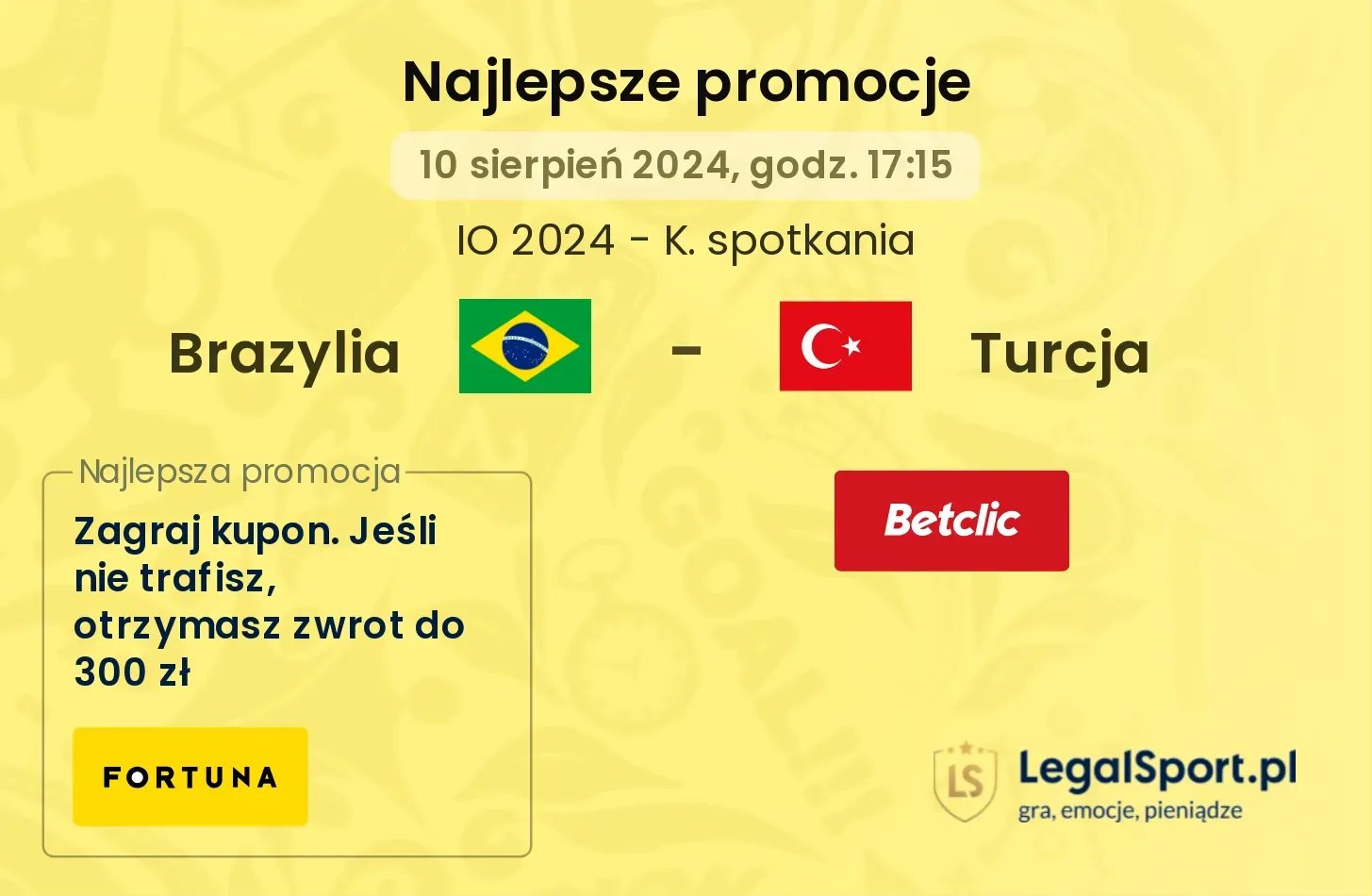 Brazylia - Turcja promocje bukmacherskie (10.08, 17:15)
