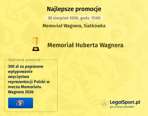 Promocja STS: 300 zł za wygraną Polaków w meczu podczas Memoriału Wagnera
