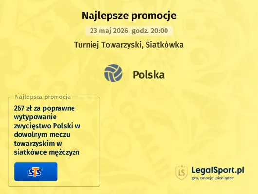 STS: 267 zł za wygraną polskich siatkarzy w dowolnym meczu towarzyskim w siatkówce mężczyzn