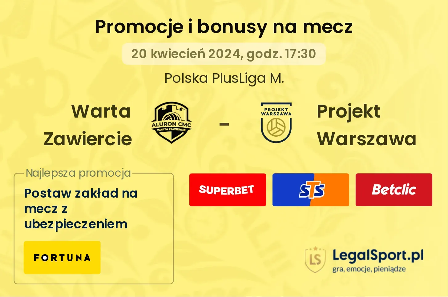 Warta Zawiercie - Projekt Warszawa promocje bonusy na mecz