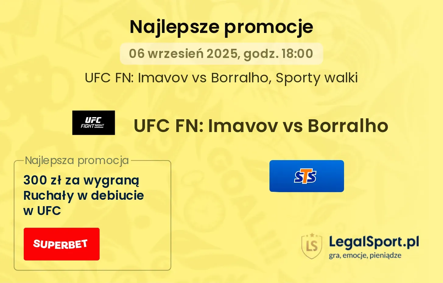 UFC FN: Imavov vs Borralho promocje bukmacherskie