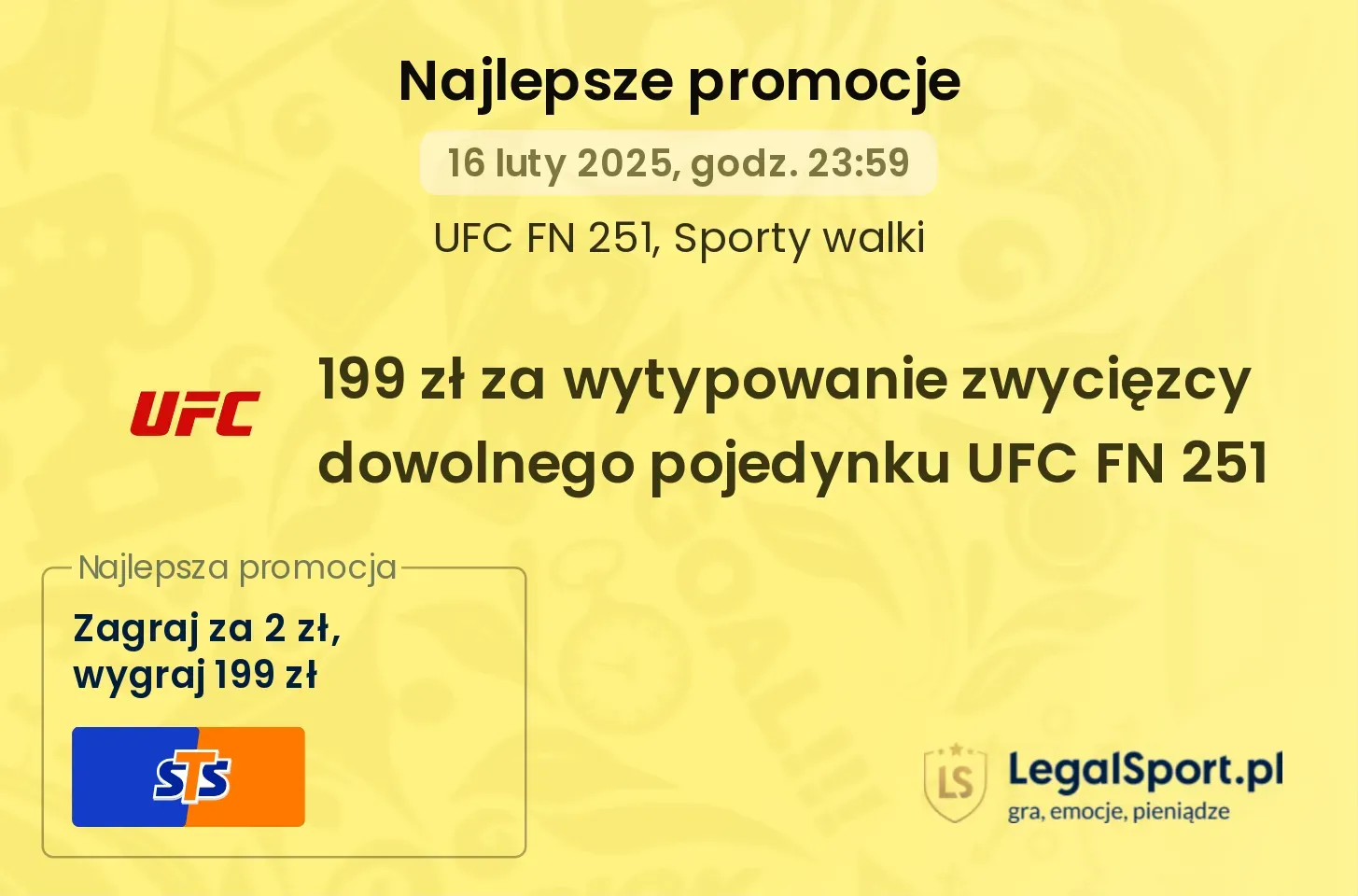 Wytypuj zwycięzcę walki na UFC Fight Night za 2 zł i zyskaj w bonusie 199 zł