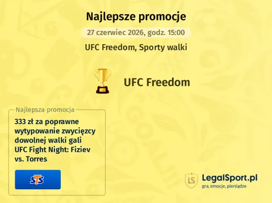 STS: 333 zł za wytypowanie zwycięzcy dowolnej walki podczas UFC Fight Night: Fiziev vs. Torres