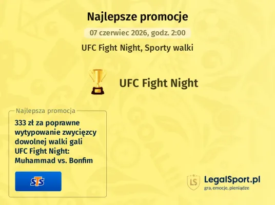 STS: 333 zł za wytypowanie zwycięzcy dowolnej walki podczas UFC Fight Night: Muhammad vs. Bonfim