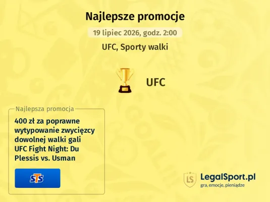 STS: 400 zł za wytypowanie zwycięzcy dowolnej walki podczas UFC Fight Night: Du Plessis vs. Usman