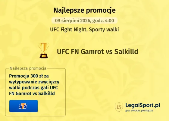 Promocja 300 zł za wytypowanie zwycięzcy walki podczas gali UFC FN Gamrot vs Salkilld od STS