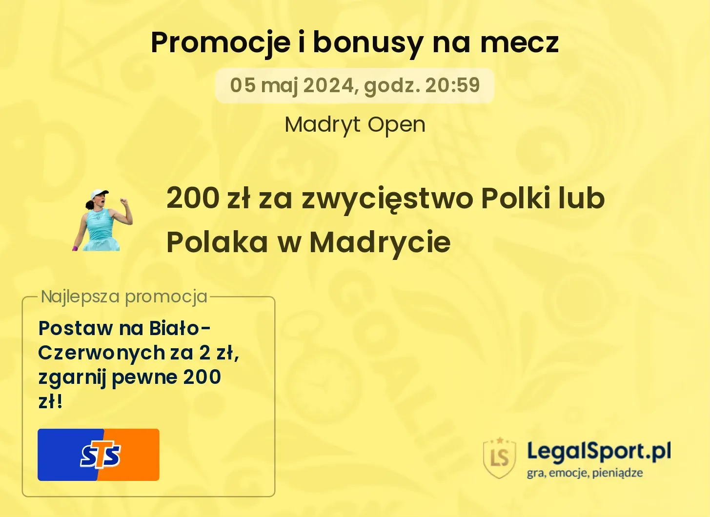 200 zł za zwycięstwo Polki lub Polaka w Madrycie promocje bonusy na mecz