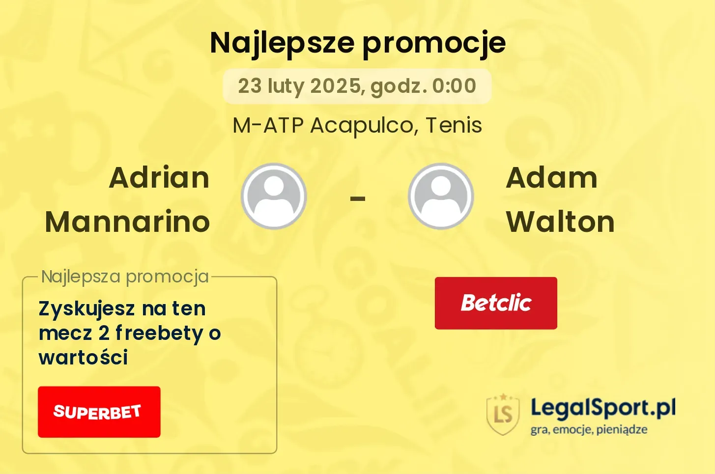 Adrian Mannarino - Adam Walton promocje u bukmacherów