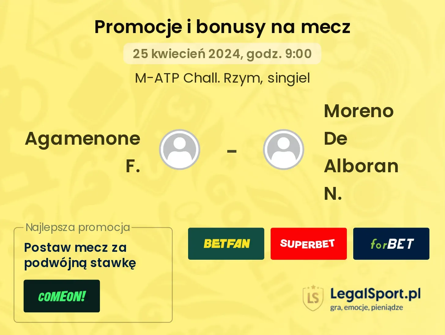 Agamenone F. - Moreno De Alboran N. promocje bonusy na mecz