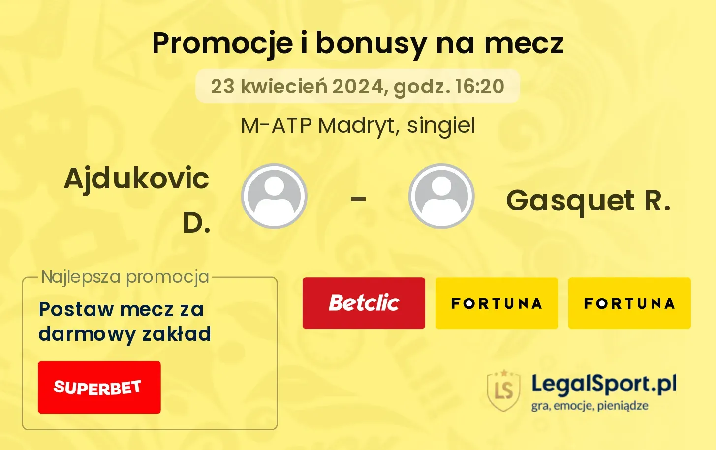 Ajdukovic D. - Gasquet R. promocje bonusy na mecz