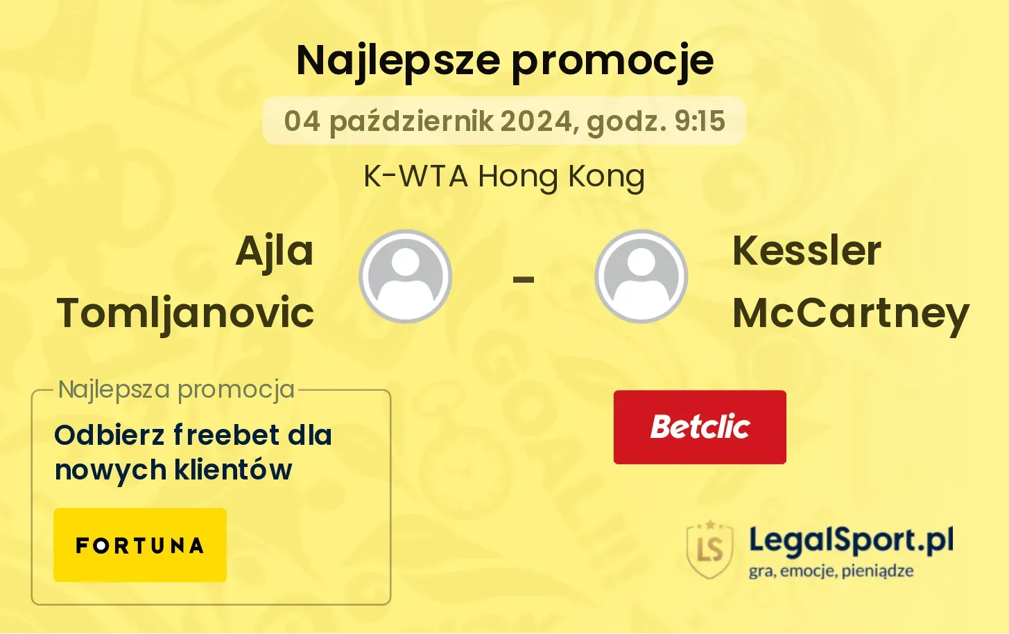 Ajla Tomljanovic - Kessler McCartney promocje u bukmacherów 04.10, 09:15