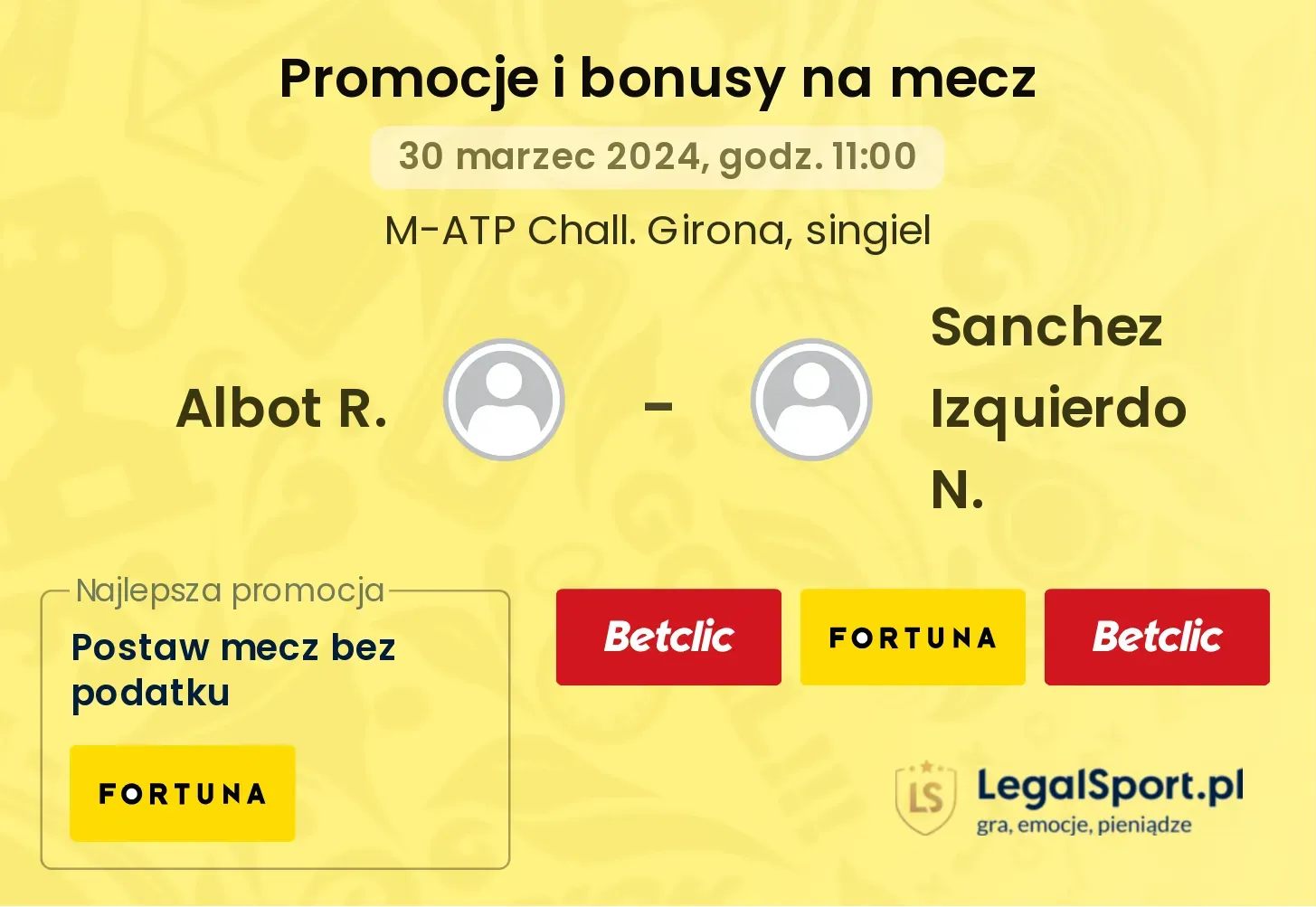 Albot R. - Sanchez Izquierdo N. promocje bonusy na mecz