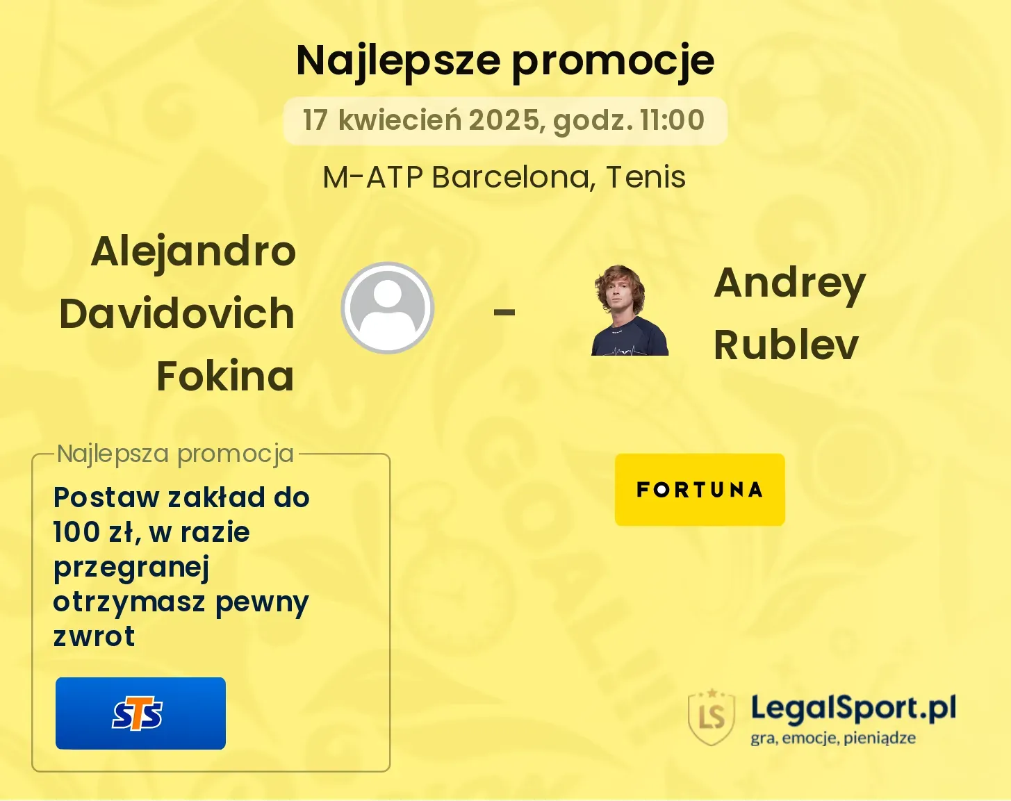 Alejandro Davidovich Fokina - Andrey Rublev promocje u bukmacherów