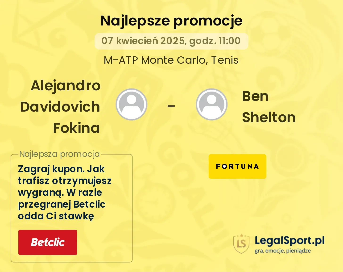 Alejandro Davidovich Fokina - Ben Shelton promocje bukmacherskie