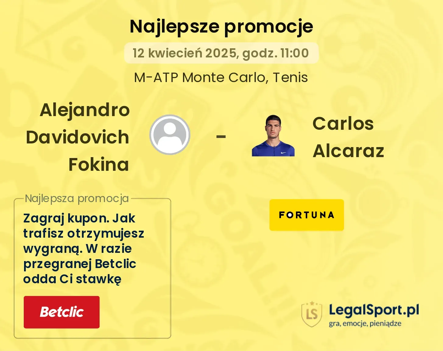 Alejandro Davidovich Fokina - Carlos Alcaraz promocje u bukmacherów