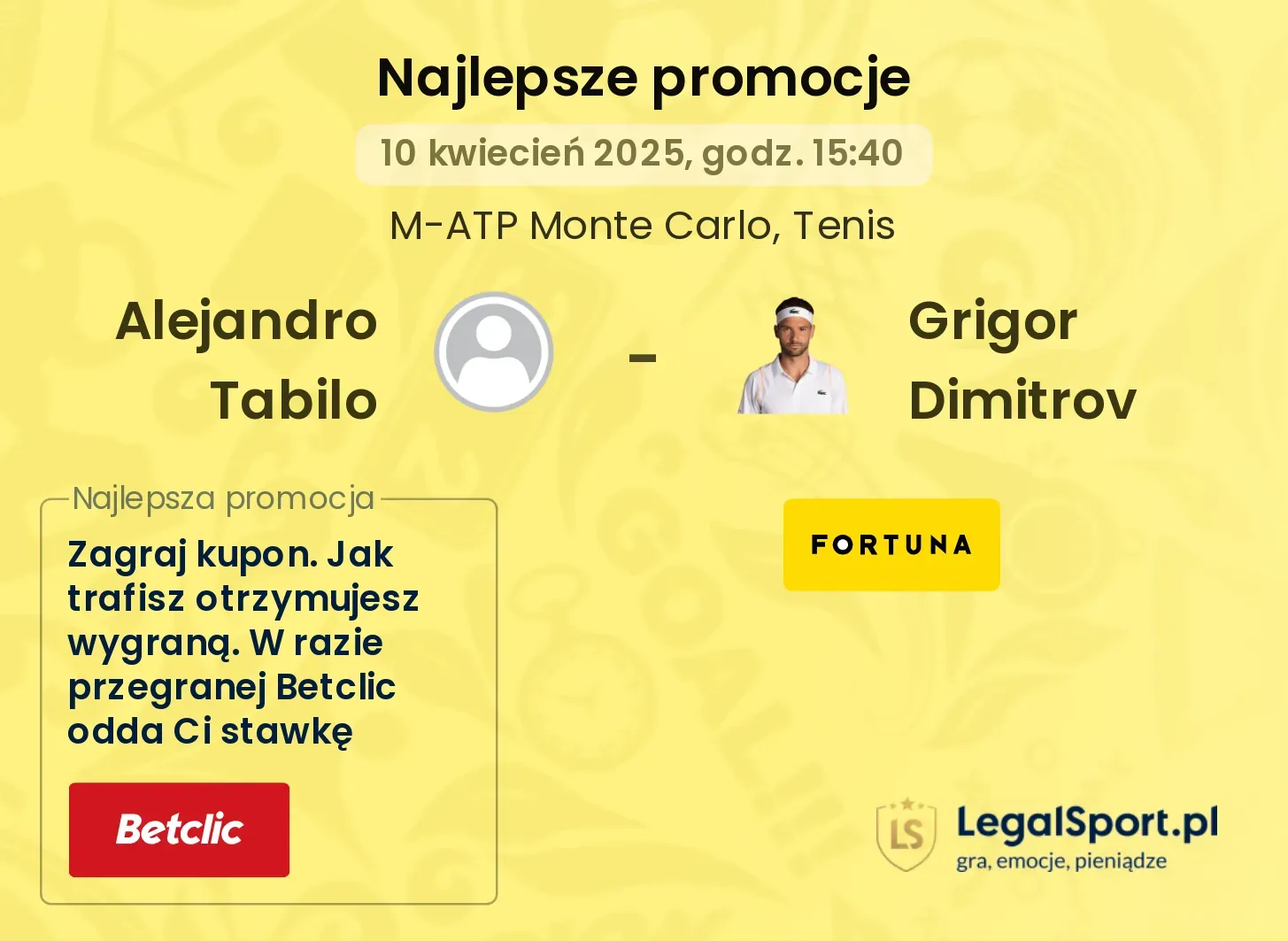 Alejandro Tabilo - Grigor Dimitrov promocje u bukmacherów