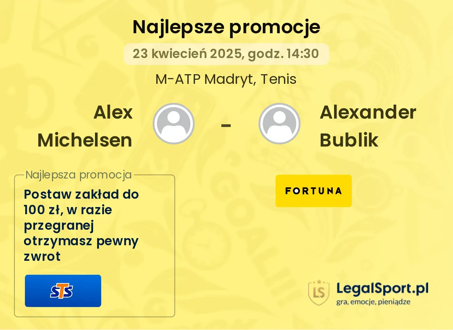 Alex Michelsen - Alexander Bublik promocje bukmacherskie