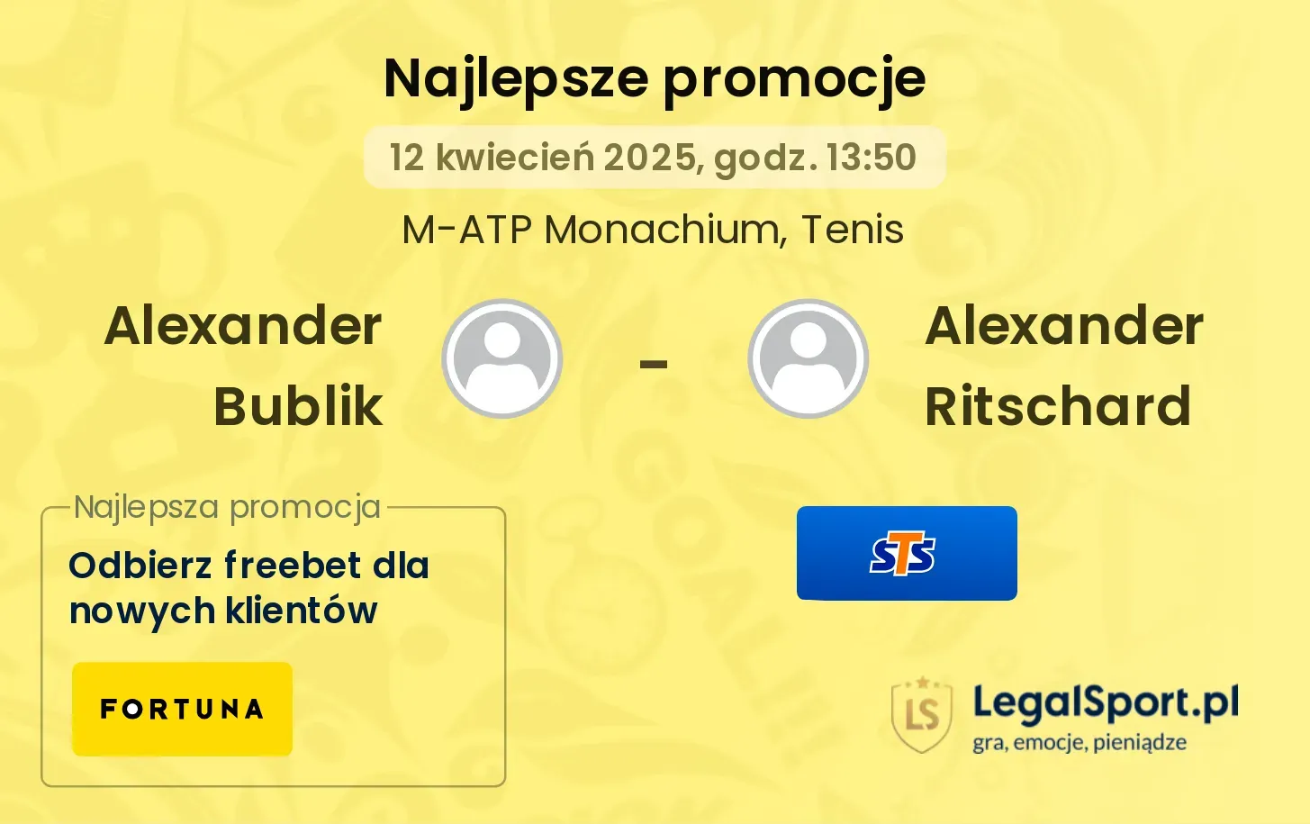 Alexander Bublik - Alexander Ritschard promocje u bukmacherów