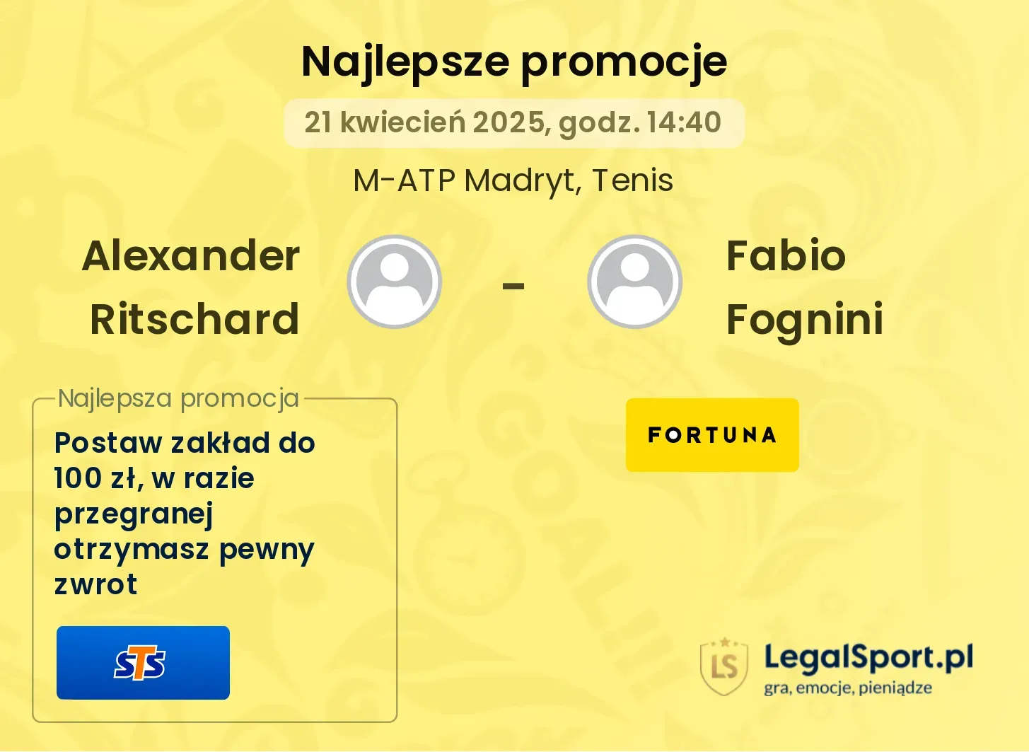 Alexander Ritschard - Fabio Fognini promocje u bukmacherów