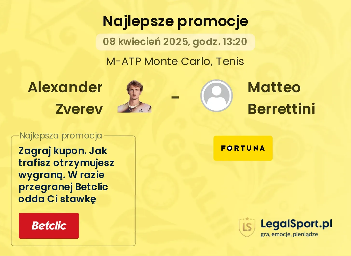 Alexander Zverev - Matteo Berrettini promocje u bukmacherów