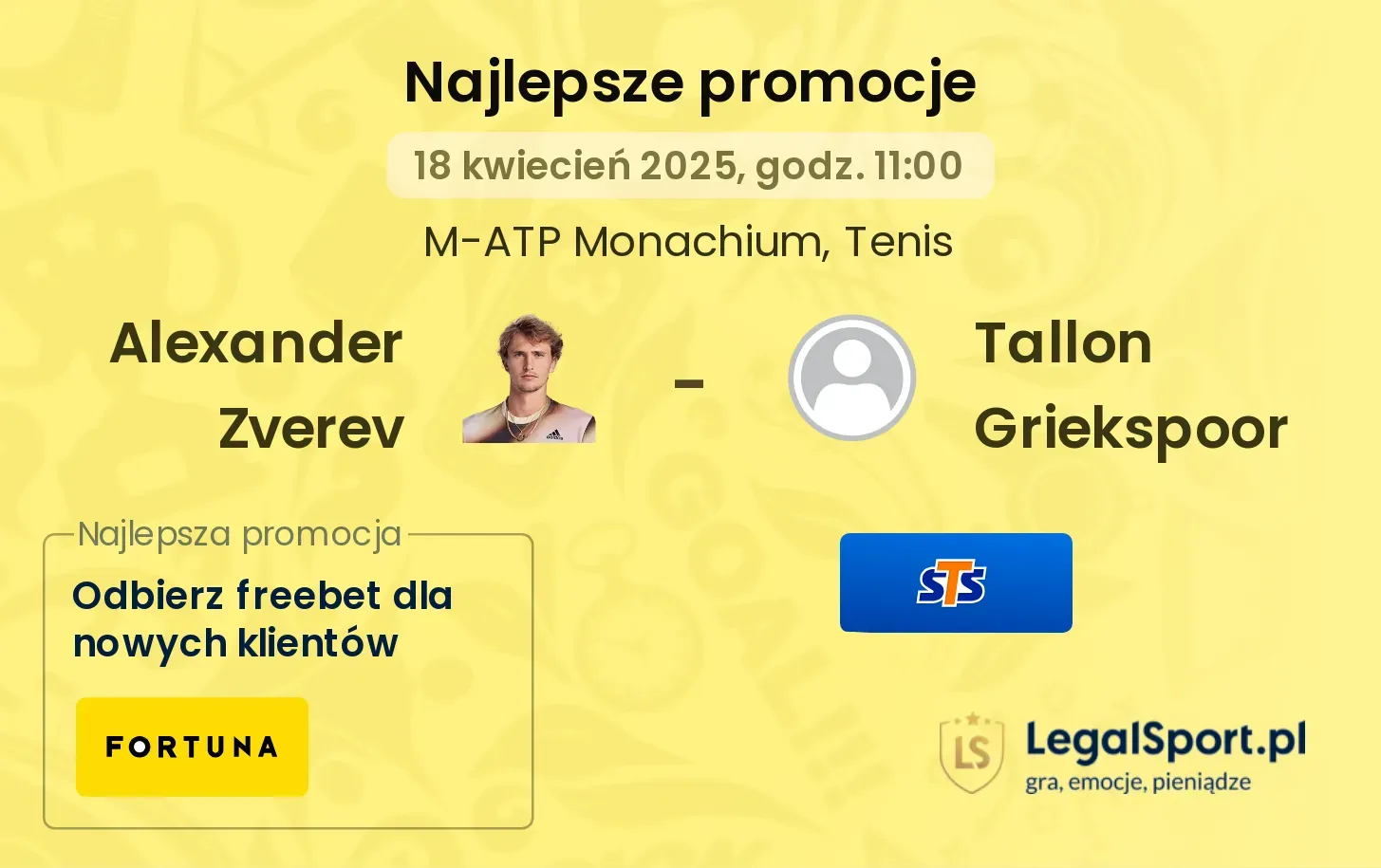 Alexander Zverev - Tallon Griekspoor promocje u bukmacherów