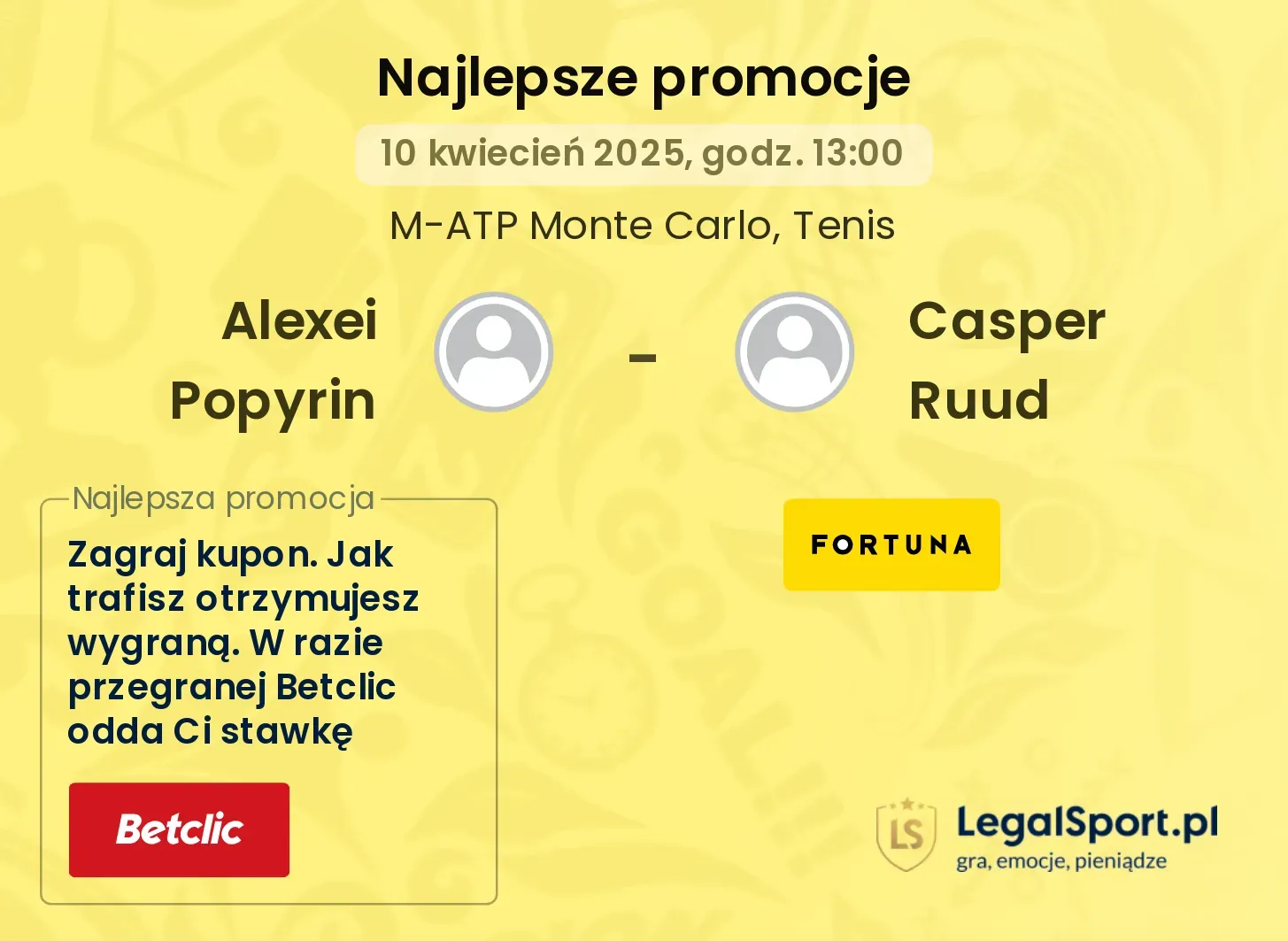 Alexei Popyrin - Casper Ruud promocje bukmacherskie