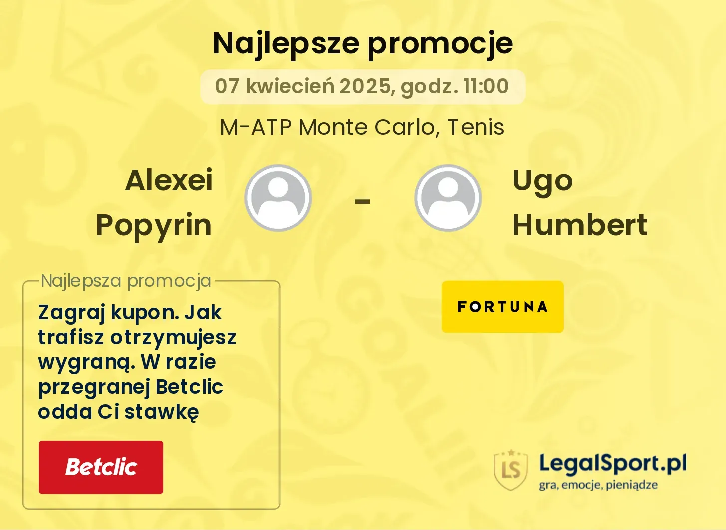 Alexei Popyrin - Ugo Humbert promocje bukmacherskie