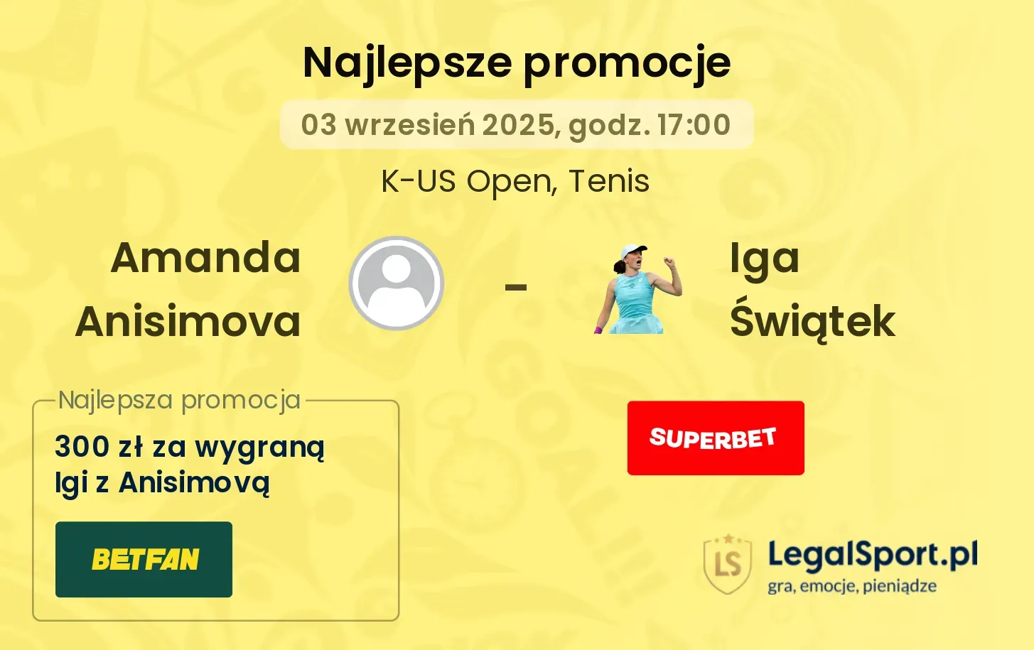 Amanda Anisimova - Iga Świątek promocje bukmacherskie