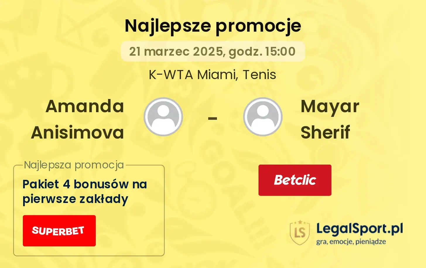 Amanda Anisimova - Mayar Sherif promocje u bukmacherów