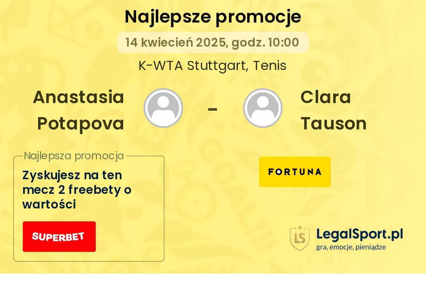 Anastasia Potapova - Clara Tauson promocje u bukmacherów