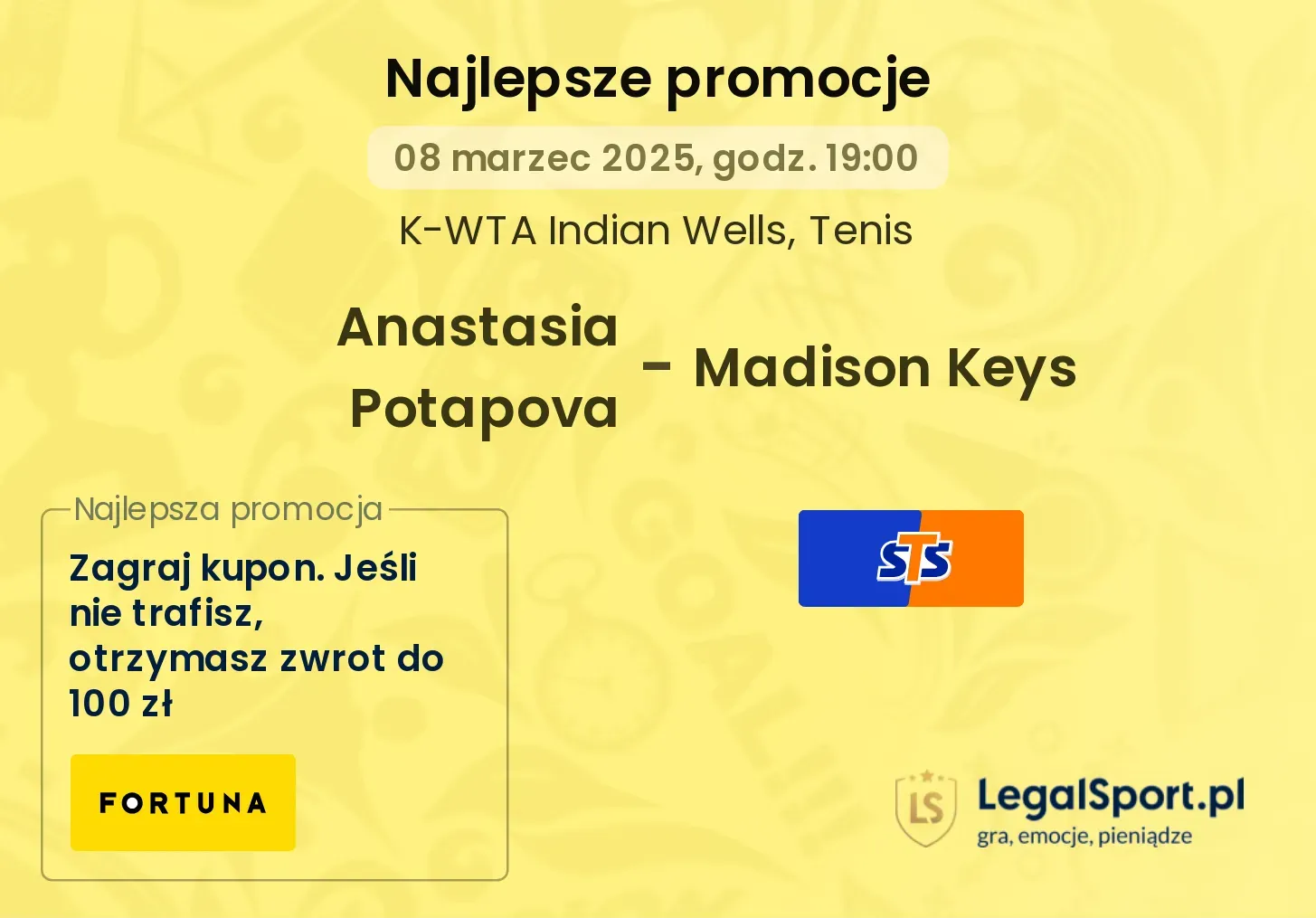 Anastasia Potapova - Madison Keys promocje u bukmacherów